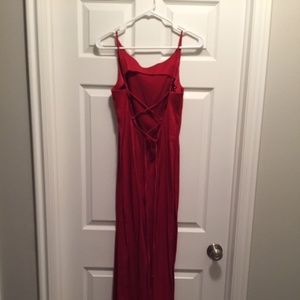 Vintage red silky lace up maxi dress